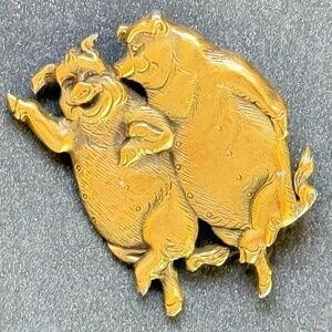MFA Boston C+G Brooch Dancing Pigs Bronze Vintage